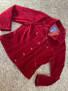 Womens Faconnable Deep Red maroon Velvet Button-Front Jacket size small